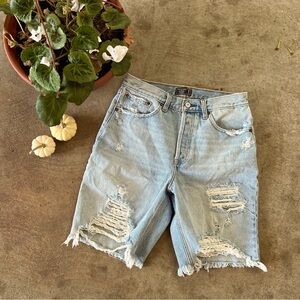 ABERCROMBIE & FITCH  |  high rise distressed denim shorts